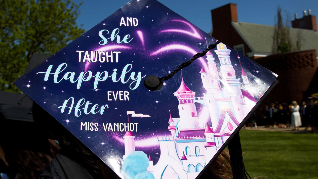 Graduation cap reads 